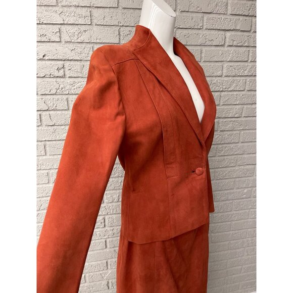 VTG Ode Lamb Suede One Button 2 Piece Skirt Long Sleeve jacket Suit Size S - Picture 9 of 14